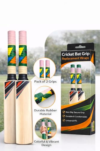 Cricket Bat Grip, Green and White with Yellow Accent, Textured Cushioned Handle Wrap