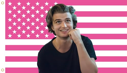 MAGJIUKE Steve Harrington Pink American Flag Tapestry 3x5 Feet Polyester Wall Hanging with Brass Grommets Horizontal Rectangular Design for Bedroom Studio Decor Indoor Outdoor Usage