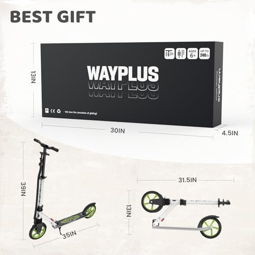 Image of WAYPLUS Kick Scooter for Ages 6+,Kid,Teens & Adults.8 Big Wheels,240lb