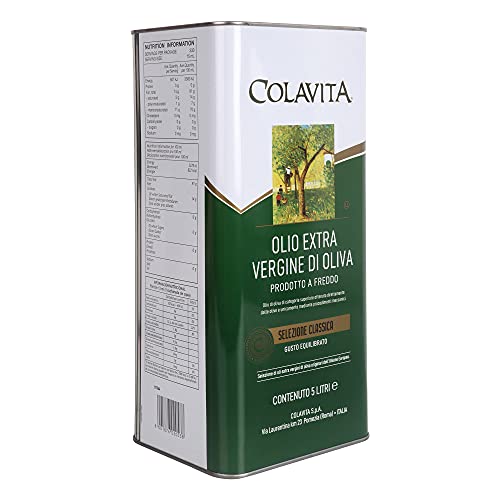 Image of Colavita Extra Virgin Olive Oil - Premium Selection (5L) | Imported from Italy | Ideal for Cooking, Salad Dressings, and Marinades | Cold Pressed Oil | Tin Can Pack