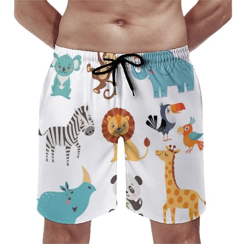 Swim shorts homme maillot de bain court rigolo motif lion rhinocéros et singe
