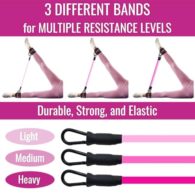 ZINNO Ankle Resistance Bands-Short Booty Bands for Women, Glutes Workout Equipment Set with Cuffs, Straps-for Heavy Leg Training, Pink Weights for Exercise Mats Home Workout