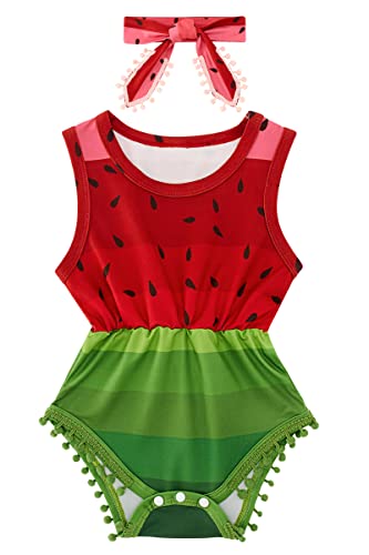 Image of BFUSTYLE Baby Girl Clothes 0-24 Months Outfit Sleeveless Infant Romper Bodysuit with Headband