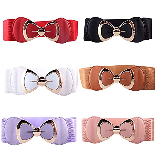 Arrival Women Bowknot Buckle Metallic Faux Leather Waistband Elastic Waist Belt3