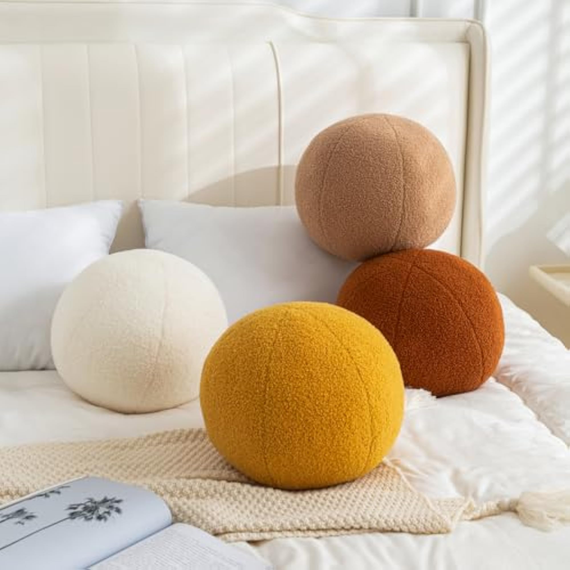 Ball Pillow, Round Sphere Decorative Throw Pillow Boucle