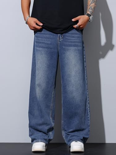 Image of DFGIGT Mens Baggy Jeans Wide Leg Denim Pants Y2k Loose Fit Streetwear | Hip Hop,Vintage 2000s,Jinco Jeans,Straight Leg,5 Pockets