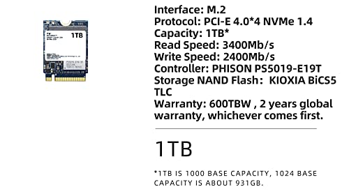 Image of 1TB PCIe Gen4x4 M.2 NVMe SSD 2230 PCI-E 4.0x4 Internal Solid State Drive 30mm PCIe M Key SANS1-2230 (1TB)