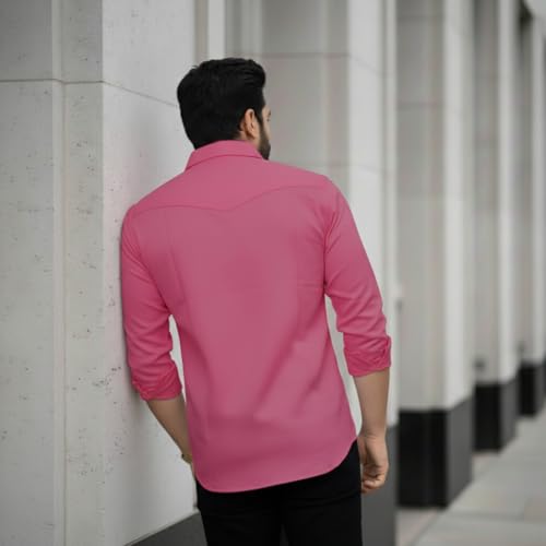 Image of DEELMO Men's Classic Cotton Blend Slim Fit Shirt || Full Sleeve Button-Down Casual Shirt with Dual Flap Pockets || Soft Breathable Fabric || Ideal for Office Party and Everyday Wear