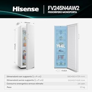 Hisense FV245N4AW2 Freezer Verticale, Total No Frost, 194 L, Bianco, Porte reversibili