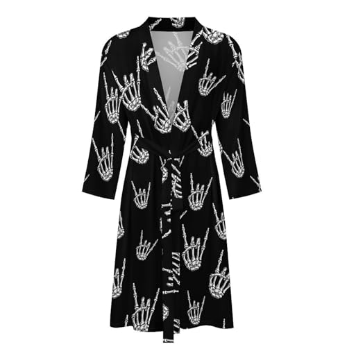 Rock N Roll Skull Hand Mens Summer Robes Lightweight Bathrobe Bath Robe Knee Length Shawl Collar Loungewear4