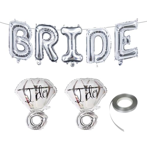 1 Ensemble De Ballons Avec Lettres, 2 Pièces Avec Bague En Diamant Argenté, Ballons De Mariée, Décorations De Fête De Fiançailles, Ballons De Fête...