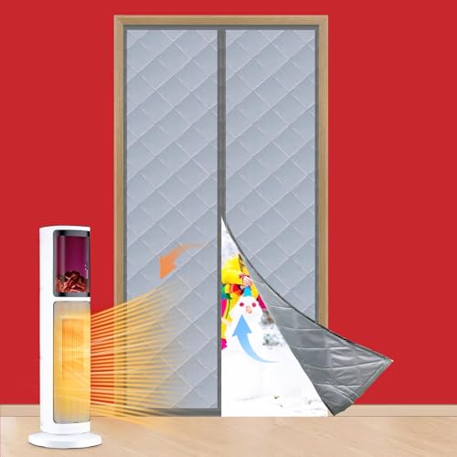 Thermal Insulated Magnetic Door Curtain for Winter Fits Opening 36x82 in (Actual 38x83) Thicker Cotton Draft Stopper Weatherproof Windproof Soundproof Door Cover Keeps Cold Out Energy Saving