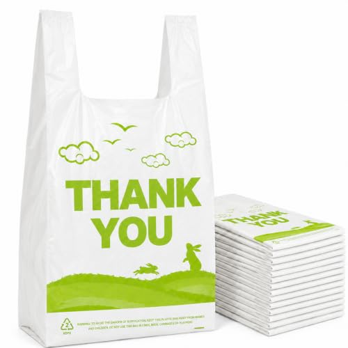 Image of YoYoRain 300 Count White Thank You T-Shirt Bags, 11 x 6 x 21 in