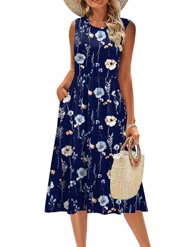 Image of Zeagoo Women's Summer Tank Midi Dress with Pockets Floral Sleeveless A-Line Casual Loose T-Shirt Dresses Beach Sundress 2026