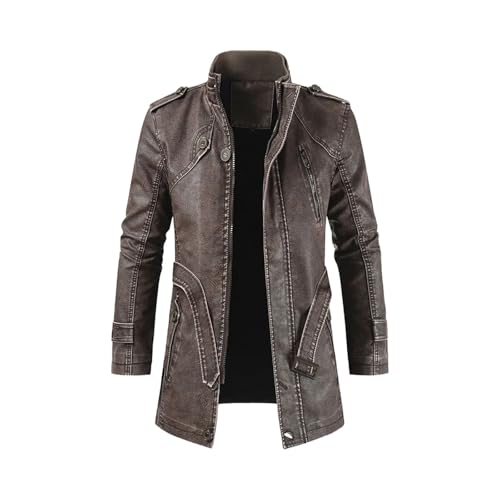 Combinaison de moto longue en cuir pour homme, coupe ajustée, style décontracté, coupe-vent, veste en similicuir PU, marron foncé, taille XS