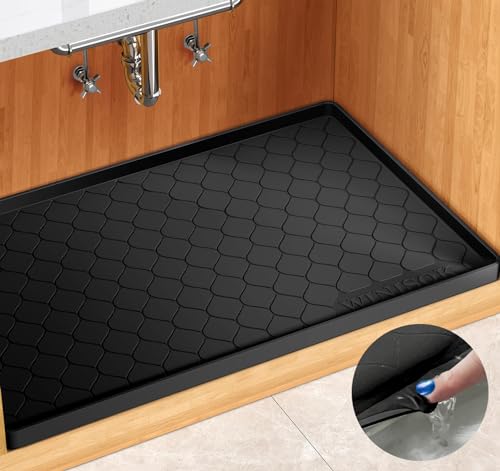 Silicone Under Sink Mat 34" x 19", kitchen Essentials and Gadgets, Shelf liner and Cabinet Protector, Home Organizers and Storage, Waterproof Bathroom Tray