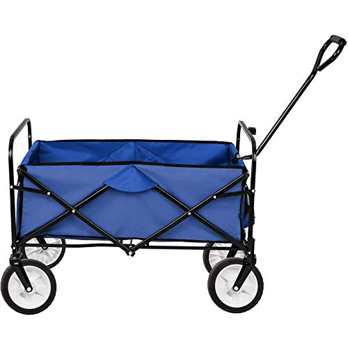 tectake® Faltbarer Bollerwagen, Bollerwagen klappbar mit Netztaschen, Transportwagen klappbar, Gartenwagen, Handwagen, Bollerwagen Strand, Bollerwagen faltbar breite Reifen drehbar - blau – Bild 3