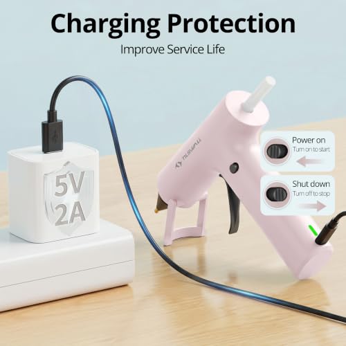 Image of Tilswall Cordless Hot Glue Gun, Fast Preheating, Glue Gun and Sticks Set with 2Ah USB-C Rechargeable, 20 Premium Glue Sticks(7x140mm), Compact Size Ideal for Crafts, DIY Making, Repairs W106s Pink