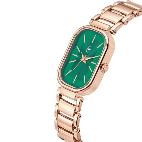 Image of Shocknshop Elegant Rectangular Ladies Rose Gold Analog Metal Strap Solid Link Strap Watch for Woman -WCH176