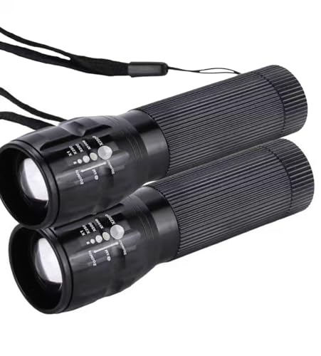 RAYPOW Linterna LED Pack2 potente de aleación de aluminio con zoom ajustable, rotación 360°, 3 pilas AAA Incluidas, alcance hasta 200 m – para camping, emergencias, senderismo, ciclismo nocturno