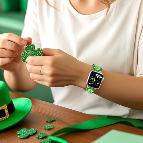 Image of Wipalor St Patricks Day Clover Band for Apple Watch Bands for Women 42mm 41mm 40mm 38mm, Cute Clover Holiday Lucky Shamrocks iWatch Bands Soft Silicone Sport iPhone Watch Series 11 10 9 SE 8 7 6 5 4 3