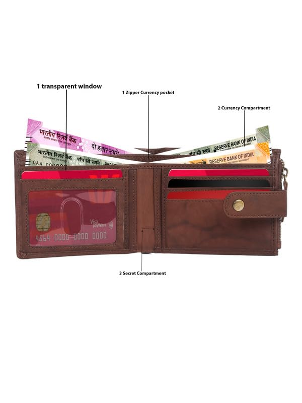 Image of TEAKWOOD LEATHERS Men's Two Fold Zipper Leather Wallet | Leather Men Wallet (Choco Brown)