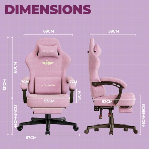 Image of GTPLAYER Big and Tall Gaming Chair with Pocket Spring Cushion, High Back Ergonomic Computer Chair with Footrest for Adults Lumbar Support Swivel Game Chair for Office Gaming 350LBS, Fabric Pink