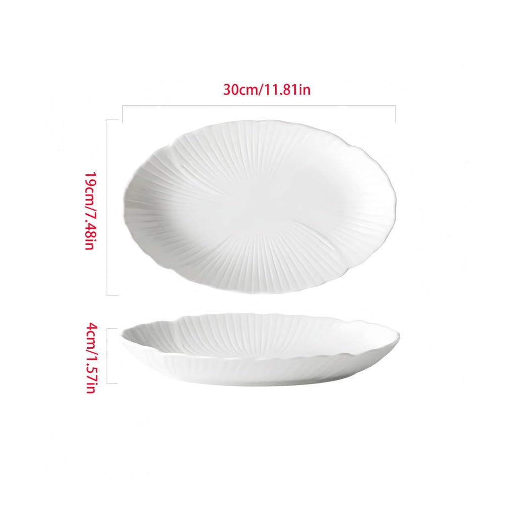 ENGENDER Fruttiera Piatto da Pesce in Ceramica Bianca Pura, Verdure, Zuppa, Ovale, al Vapore for Uso Domestico, alla Griglia, Stoviglie for, Forniture Alberghiere Cestino per Frutta(B-11.81in)