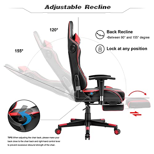 Gtracing Gaming Chair With Footrest Speakers Video Game Chair Bluetooth Music Heavy Duty Ergonomic Computer Office Desk Chair Red #TOP5