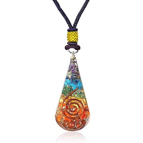 Orgonite Crystal Teardrop Seven Chakra Healing Pendant with Adjustable Cord – Handmade Orgone Healing Stone Necklace for Spiritual Balance, Meditation, Yoga, Reiki, Gift for Men and Women Cover