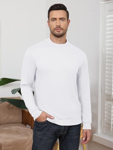 Angbater Mens Mock Turtleneck Long Sleeve Shirts Thermal Underwear Turtle Neck Undershirt Pullover T Shirt White2