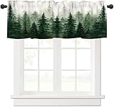 AAVEUP Retro Forest Valance Curtains for Window, Watercolor Nature Green Old Misty Forest Kitchen Valances Short Panel Blackout Treatment Drapes for Bedroom Living Room Bathroom 54x 18 in