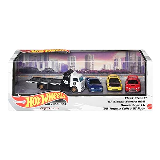 Hot Wheels Premium Collect Display Sets with 3 1:64 Scale Die-Cast Cars & 1 Team Transport Vehicle, Collectors’ Favorites, 2 Sets in The Assortment for Collectors of All Ages