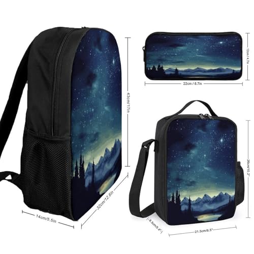 Printed Backpack With Lunch Pack Storage Box Case Celestial Night Sky 3pcs Lightweight Travel Backpack2