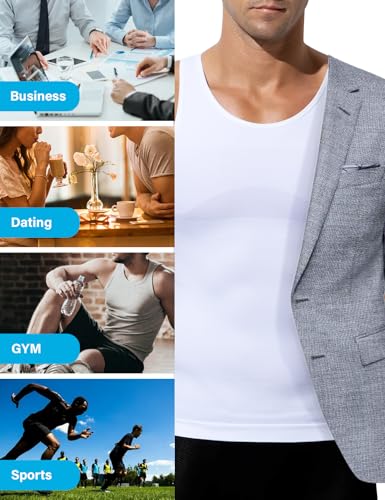 Casey Kevin 3 Pack Men's Gynecomastia Compression Shirt Slimming Shapewear Tummy for Men Sleeveless Workout Tank Top4