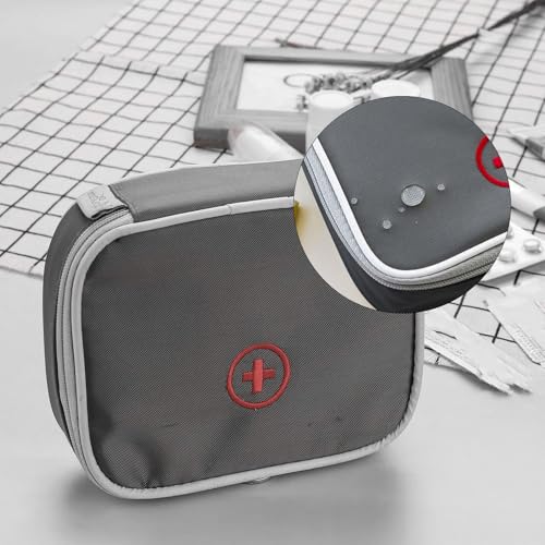 Medikamententasche, Tragbare Mini Notfalltasche, Kleine Medikamententasche, Reiseapotheke Tasche, Medikament Tasche Tragetasche, Tragbar Medizin Aufbewahrungstasche für Home Office Reisen (Grau)