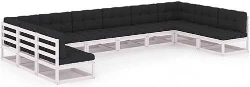 Miniatura 9 de vidaXL Juego de 10 piezas para patio con cojines, madera de pino maciza rústica con cómodos cojines de tela de poliéster gris, asientos versátiles,