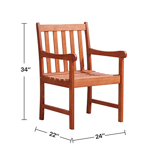 Vifah V415 Outdoor Wood Arm Chair, Natural Wood Finish, 22 by 25 by 35-Inch - Thumbnail 4