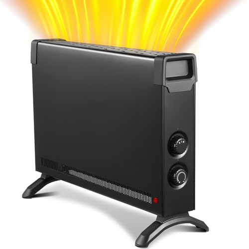 Kucreiheat Convection Panel Heater, 1500W Freestanding Portable Space Heater Quick Heat Distribution, Thermostat Adjust Room Heaters for Indoor Use, Overheat & Tip-Over Protection, Quiet, Black