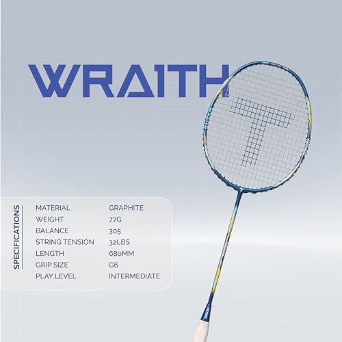 Image of TANSO Wraith Strung Badminton Racket (32 Lbs Tension, Recommended by Padukone School of Badminton, 77 Grams Ultra Light Weight Full Carbon Fiber with Premium Strings and Full Racquet Cover)