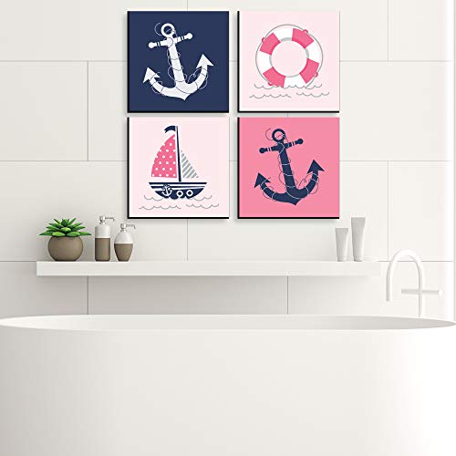 Big Dot of Happiness Ahoy - Nautical Girl - Kids Room, Nursery Decor and Home Decor - 11 x 11 inches Kids Wall Art - Set of 4 Prints - Image 5