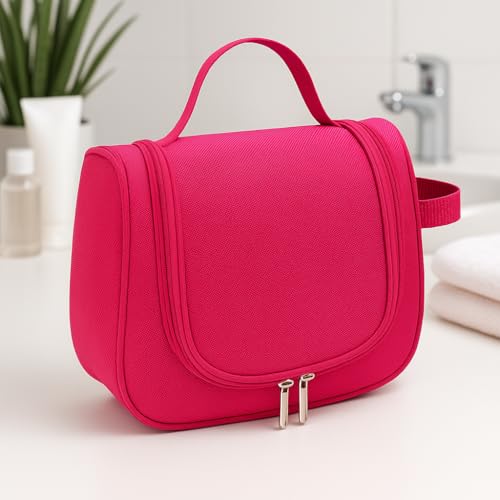 Image of Styleys Toiletry Pouch for Men Travel | Premium Toiletry Bag with Multiple Compartments | Shaving & Grooming Organizer | Water-Resistant Travel Kit for Men | Compact & Durable (Dark Pink, S1019)