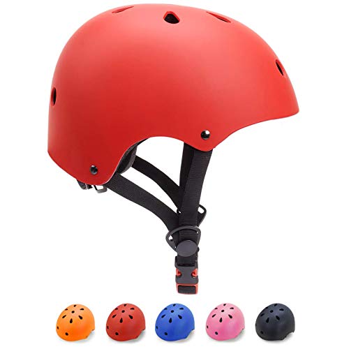 KORIMEFA Casco Bicicleta para Niños Casco Infantil Ajustable para Monopatín Patinaje BMX Esquiar, Casco para multibles Deportes niño niña de Edad de 3-13 años (Rojo, S)