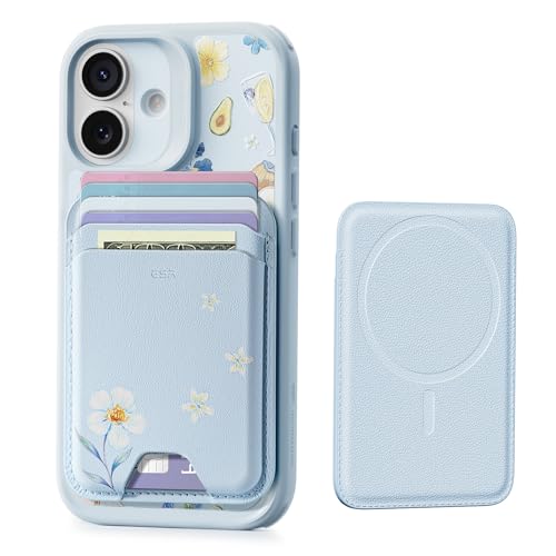 Image of ESR Aura for MagSafe Wallet for Women, RFID Blocking, MagSafe Sticker Included, 5 Cards Holder Magnetic Wallet for iPhone 17e /17 /16 /15 /14 /13 /12 & Select Samsung, Tropical Paradise, Light Blue