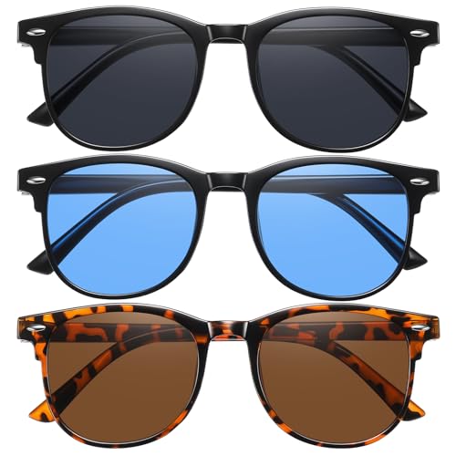 Image of 3 Pack Round Retro Sunglasses for Women Men, UV400 Protection | Lightweight Frame, Comfortable Fit, Classic Vintage Design, Easy Styling, 90s Vintage Style
