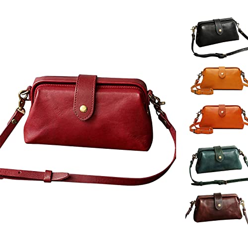 Vintage Style Doctor Bag - Retro Crossbody Purse, Premium Leather Retro Handmade Bag (D-Red Wine) Cover