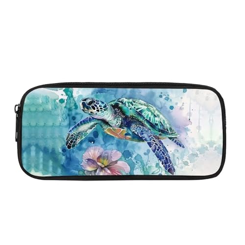 Astuccio per penne per ragazzi e bambini grande astuccio con cerniera portamonete borsa per adolescenti ragazze scuola per cosmetici in Fiore Tartaruga Marina M tela