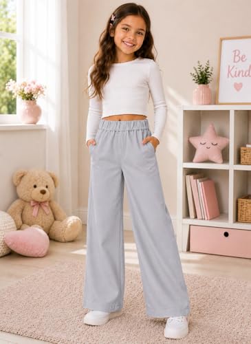 Image of ADBUCKS Girl's Stretch Denim Wide Leg Jeans Comfort Fit with Elastic Waistband, Straight Cut, Casual Style for All Seasons, Versatile Clothing