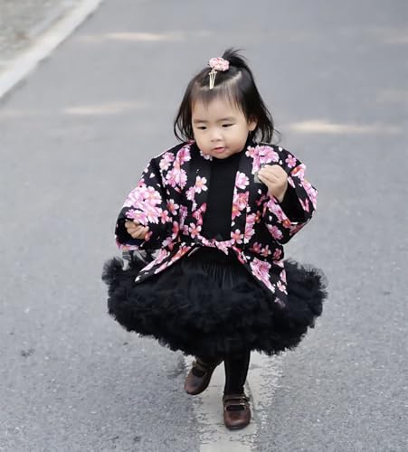 Girls Jacket Winter Hanten Cute Outer Coat Floral Print Warm Cotton Japanese Style Kimono Outerwear2