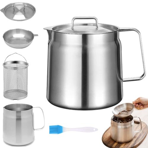Ollas Y Sartenes Eléctricos, Kitchen OSEVIO Combo De Freidora De Aceite Y Vaso De Filtro De Gran Capacidad De Acero Inoxidable, 1,5 L/2 L Recipiente De Filtro De Aceite Versátil De Gran Capacidad...